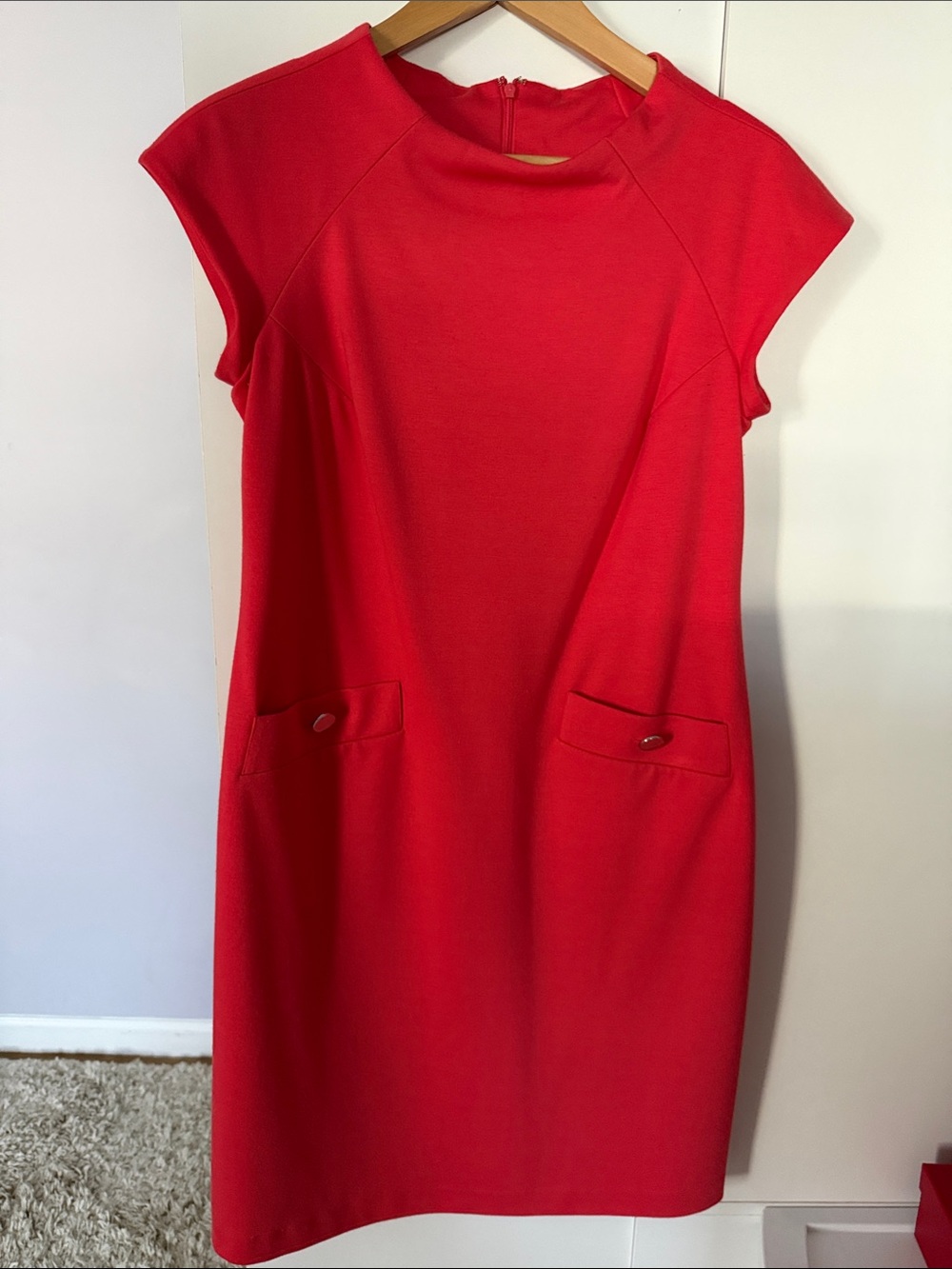 Jones New York Bright Coral Cap-Sleeve Midi Shift Dress